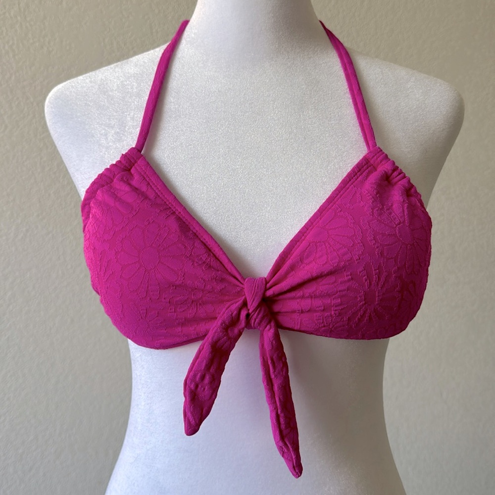 Xhilaration Hot Pink floral String Bikini Top Size Medium